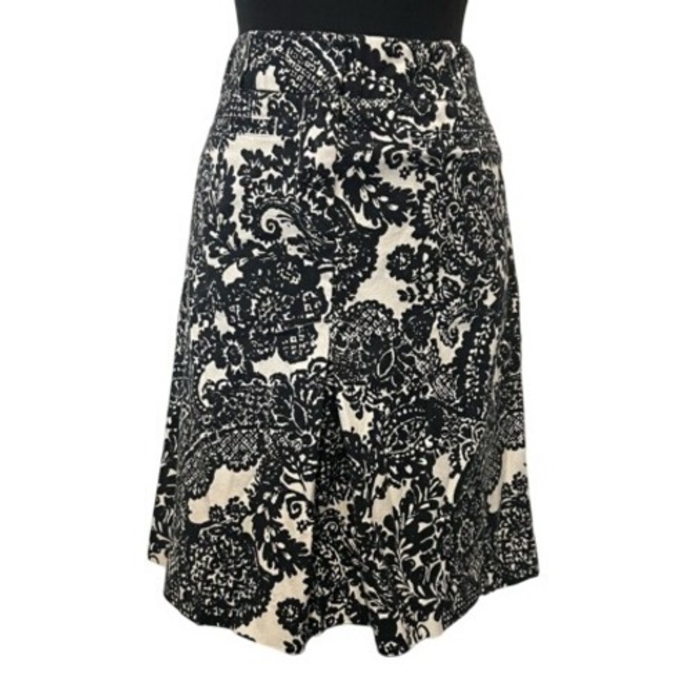 Talbots Stretch Black‎ Ivory Floral Paisley A Line Skirt 6 Boho Elegance Career